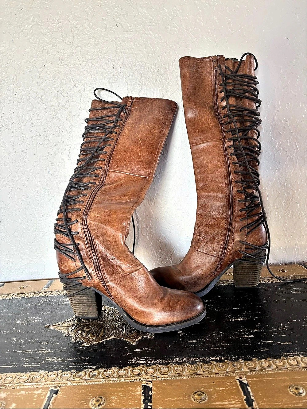 Brown Over-the-Knee Lace-Up Boots
